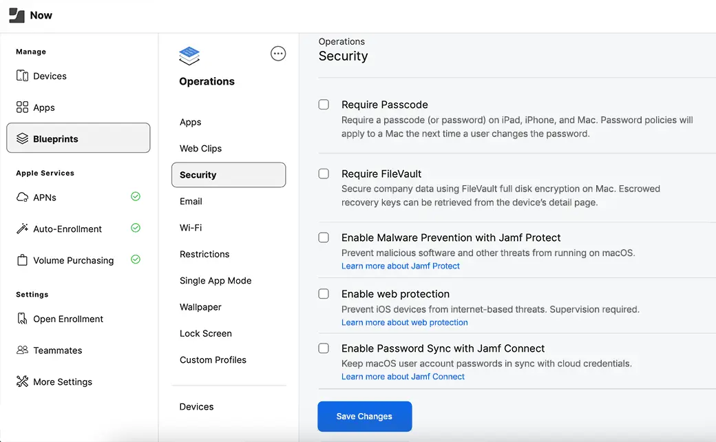 Jamf Now security controls