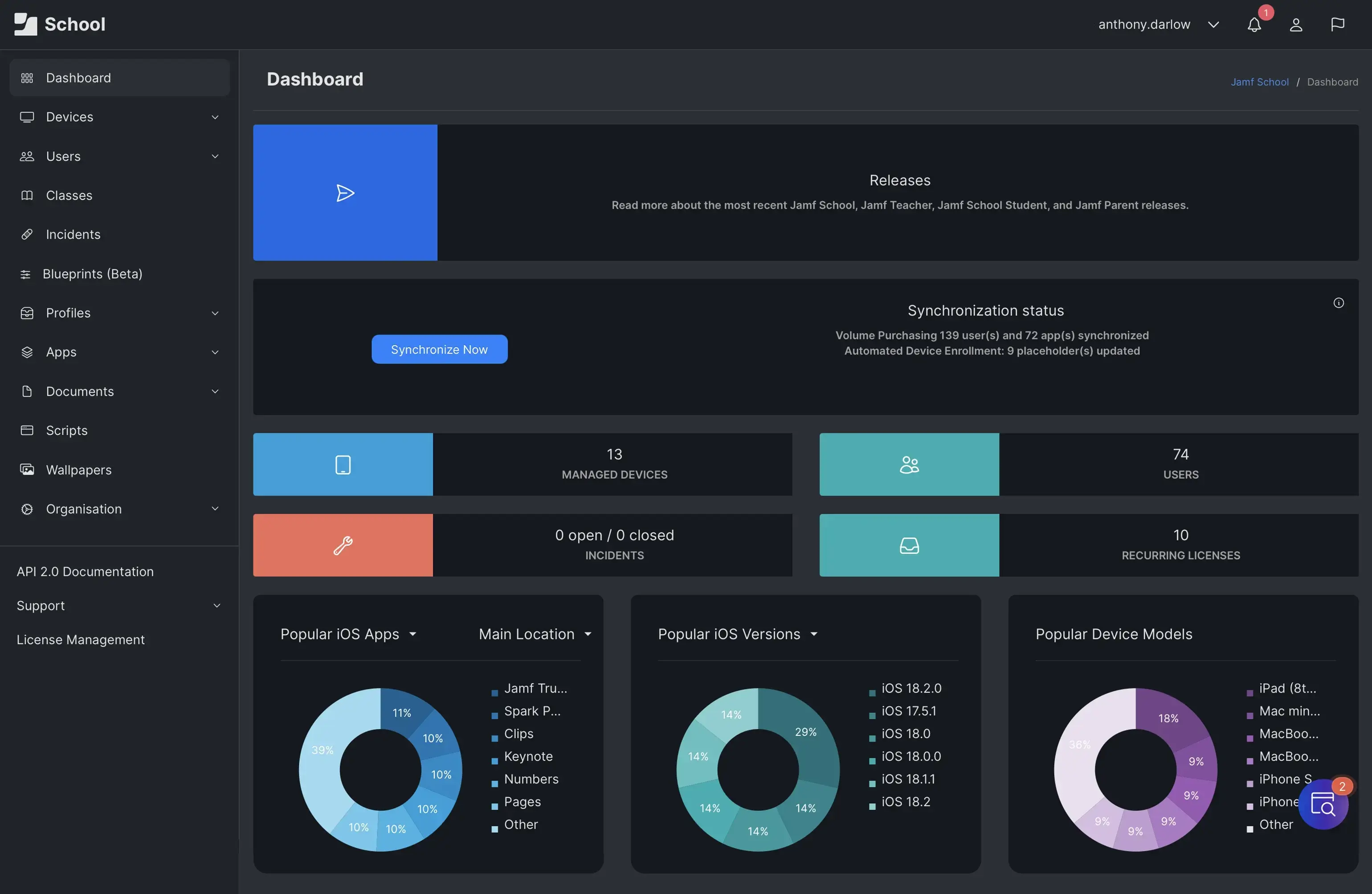 Jamf School education MDM dashboard